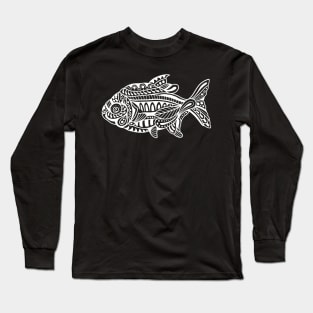 Abstract piranha white outline Long Sleeve T-Shirt